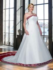 Satin Strapless Gown Bust-Line Accented with Embroidery Full A-Line Skirt With Matching Motif Extends Dresses