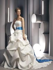 Satin Strapless Gown Waistline Accented With Self-Tie Sash And Brooch Wedding Dress