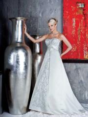 Satin Strapless Gown With Modified Sweetheart Neckline Embellished With Embroidery And Beading Dresses