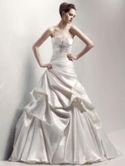 Satin Strapless Neck with Asymmetric Pick-Up Design Wedding Dress