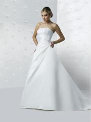 Satin Strapless Wrap Waist Floral Beading On Bodice Satin-Covered Buttons Dress