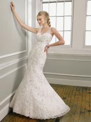 Satin and Lace Fabric with V-Neck in Chapel Train Wedding Dress