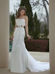 Satin fit and flare gown with a strapless neckline and a vertically pleated bust Wedding Dresses
