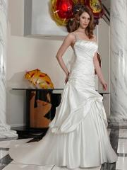 Satin gown with asymmetrically pleated bust and wrap bodice accented Wedding Dresses