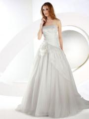 Satin strapless asymmetrically pleated bodice and three-dimensional floral detail at the hip Wedding Dress