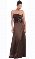 Scalloped-Edge Neck Chocolate Silky Satin Floor Length Mother Gown of Bow Tie at Bodice