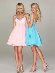 Scoop Neck Short Length Blue or Pink Chiffon Homecoming Dress of Diamantes Bust