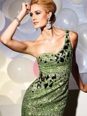 Seductive One-Shoulder Sheath Style Green Sequined Cloth Cocktail Party Dress of Diamantes