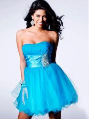 Seller Championship Strapless Ice Blue Satin and Tulle A-Line Diamantes Homecoming Dresses
