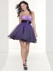 Semi Formal Removable Flower Strapless Short Purple Dress with Natural Waistline