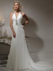 Sexy A-Line Chiffon Halter Wedding Dresses with Deep V-Neck and Open Back