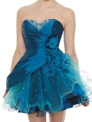 Sexy A-Line Royal Blue Taffeta Tulle Strapless Sweetheart Neckline Sleeveless Short Prom Dress