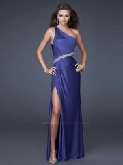 Sexy Floor Length Purple Silky Chiffon Slit and Beaded 2012 Prom Gown