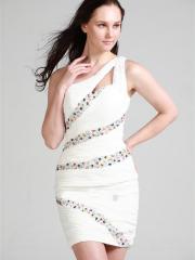 Sexy Mini-length One-shoulder Homecoming Dress with Rhinestones