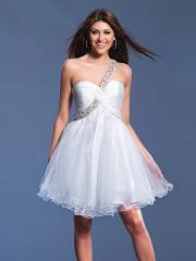 Sexy One-shoulder Sweetheart Neckline Sequined Band Accented Tulle Prom Dresses