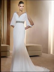 Sheath Chiffon Deep V- Neckline Belt Modern Wedding Dress