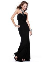 Sheath Diamantes Embellished Top Black Elastic Chiffon Floor Length Evening Dress