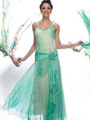 Sheath Floor Length Green Printed Chiffon Square Neck Floral Wedding Party Gowns