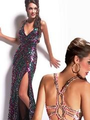 Sheath Floor Length Sequined Slit Multi-Color Crisscross Back Celebrity Dress 2012