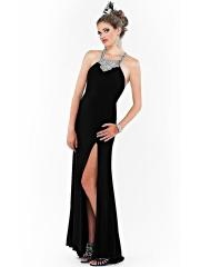 Sheath Floor Length Slit Diamantes Embellished Bust Black Chiffon Skirt Evening Dress