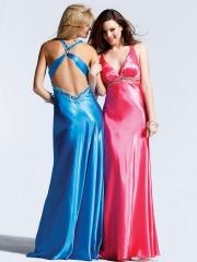 Sheath Floor Length Watermelon or Ice Blue Silky Satin Halter Top Crisscross Back Dresses
