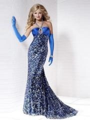 Sheath Halter Neck Floor Length Dark Royal Blue Satin and Sequined Celebrity Dresses