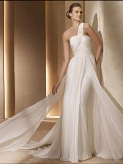 Sheath One-Shoulder Chiffon Sweep Train Modern Wedding Dress