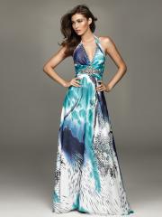 Sheath Plunging V-Neck Floor Length Multi-Color Printed Beaded Celebrity Gown 2012