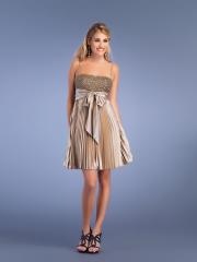 Sheath Short Length Spaghetti Strap Champagne Pleated Satin Bow Tie Front Homecoming Dress