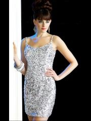 Sheath Short Length White Spaghetti Strap Neck Sequined Cocktail Party Dress 2012