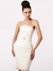Sheath Short Length White Strapless Lace Belt Front Waist Junior Bridesmaid Dress 2012