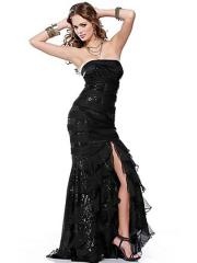 Sheath Strapless Floor Length Black Sequined and Tulle Slit Celebrity Dress 2012