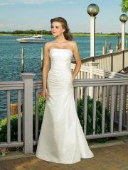 Sheath Strapless Satin Gown of Regular Pleats at Bodice