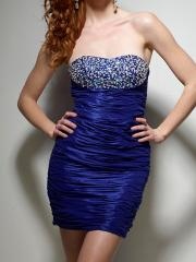 Sheath Strapless Short Length Royal Blue Stretch Taffeta Diamantes Embellished Dress
