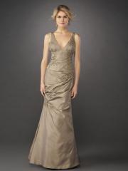 Sheath Style Floor Length Champagne Silky Satin Embroidery Mother Of Brides Gown
