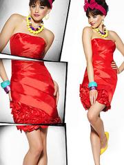 Sheath Style Red Silky Heavy Taffeta Bandage Ruffled Hem Special Cocktail Dresses