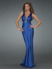 Sheath Style Royal Blue Deep V-Neck Silky Satin Floor Length Evening Gown 2012