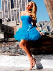 Tulle Hill Short Blue Layers Of Tulle On The Skirt Dress with Drop Waistline