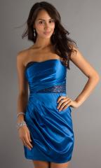 Shimmering Satin Party Dress Features Asymmetrical Ruching Across The Front Dress