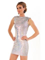 Shinning Silver High-Neck Neckline Sleeveless Cut-Outs Zipper Back Short Prom Dress