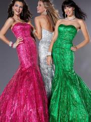 Shinny Organza Mermaid Style Strapless Full Length Stylish Celebrtiy Dresses