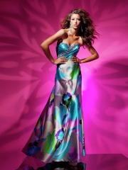 Shinny Print Satin Strapless Sweetheart Rhinestone Embellished Full Length Celebrity Dresses