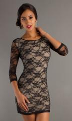 Short Length Lace Black Lace Dress with Slim Waistline Dress