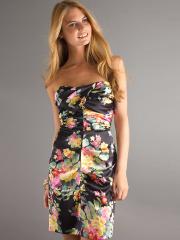 Short Multi-Color A-Line Print Satin Strapless Neckline Sleeveless Homecoming Dress