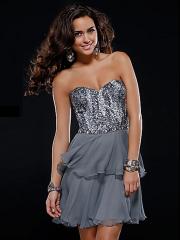 Short Strapless Beaded Silk Sweetheart Party Dress with Natural Waistline