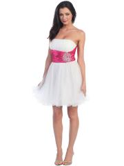 Short Strapless Prom Dress with Embellished Waistline with Empire Waistline