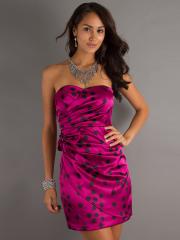Short Strapless Sweetheart Dress With Polka Dot Design With Natural Waistline