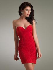 Short Strapless Sweetheart Sleeveless Sexy Ruched Cocktail Dress with Natural Waistline