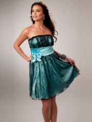 Short Strapless sequined tulle overlay satin sash with bow Party Dress Party Dress