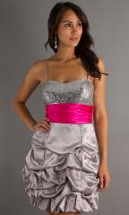 Short Sweetheart Dress With Ruffled Skirt and Sequin Bodice with Empire Waistline